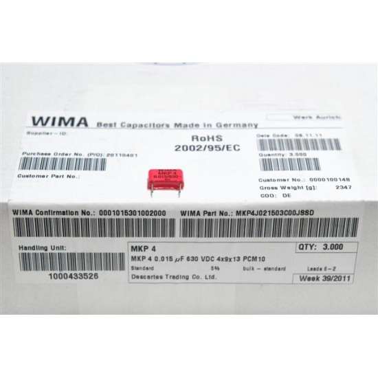 德國WIMA電容器/MKP4/0.015uF/630V/10mm