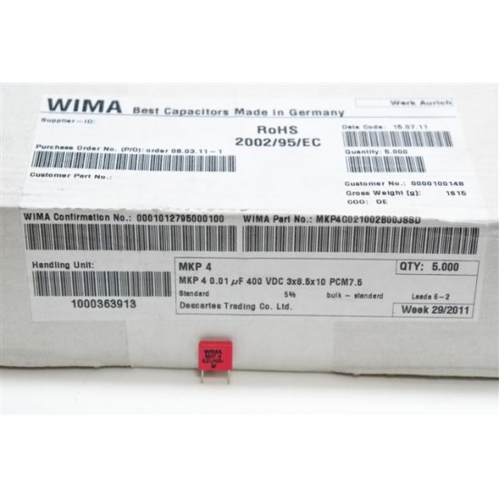 德國WIMA電容器/MKP4/0.01uF/400V/7.5mm