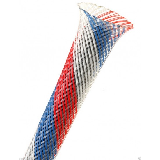 1捲-美國Techflex PTN0.38PT (9.5mm) 套管(隔離網/編織網)  紅白藍 (預購)