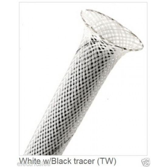 1公尺-美國Techflex HTN0.25TW (1/4") (6.4mm) 極低滲透 俱備防焰 電線電纜線材套管 (隔離網/編織網) 白底黑線