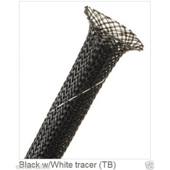 1公尺-美國Techflex HTN0.25TB (1/4") (6.4mm) 極低滲透 俱備防焰 電線電纜線材套管 (隔離網/編織網) 黑底白線