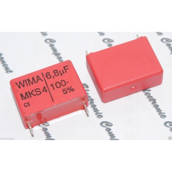 德國WIMA MKS4 6.8uF (6.8µF 6,8uF) 400V 5% 腳距:37.5mm 金屬膜電容器
