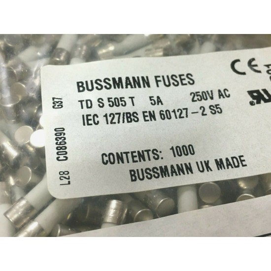 BUSSMANN S505 T 5A 250V AC 20mm 慢融 陶瓷 保險絲 1顆