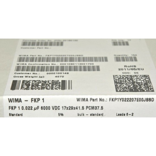 德國WIMA FKP1 0.022uF 6000V 5% 37.5mm FKP1Y022207E00JSSD 電容 x1