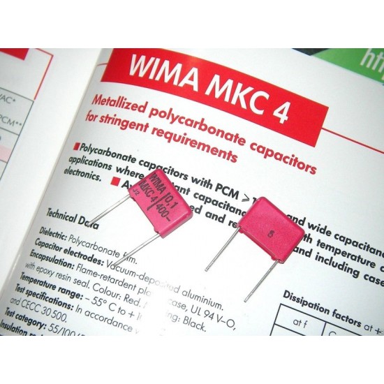 WIMA MKC4 0.1uF 400V 5% 腳距:15mm Polycarbonate 金屬膜電容器