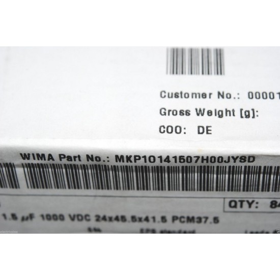 德國WIMA MKP10 1.5uF 1000V 5% 腳距:37.5mm 金屬膜電容