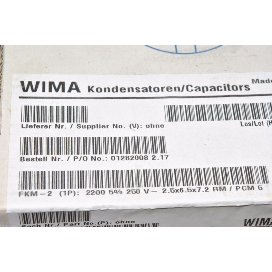 WIMA FKM2 2200P (2200pF) 250V 5% 腳距:5mm 金屬膜電容