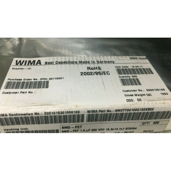 WIMA SMD-PET SC6054 1uF 250V 10% SC6054 SMDTF04100Q100KS00 電容 1顆1標