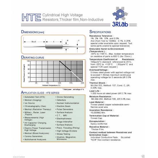 3RLab HTE52 50M 1% 5W 15KV (15000V) 厚膜高壓無感電阻 1顆1標
