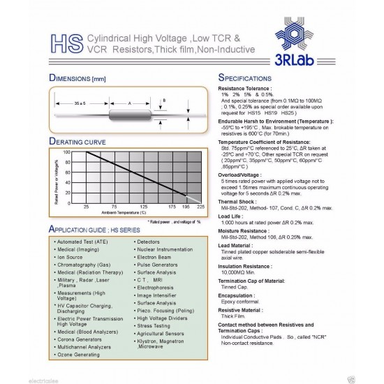 3RLab HS52 20M 1% 5W 15KV 厚膜高壓無感電阻