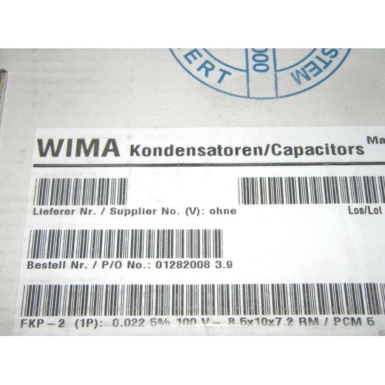 德國WIMA FKP2 0.022uF 100V 5% 腳距: 5mm 電容器 FKP2D022201L00JSSD
